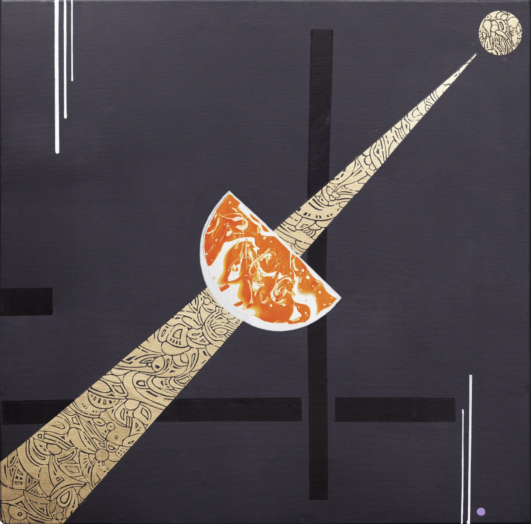Orange Matter #1 — abstract painting in acrylic and oil on cotton, 60 by 60 centimetres, 2024
