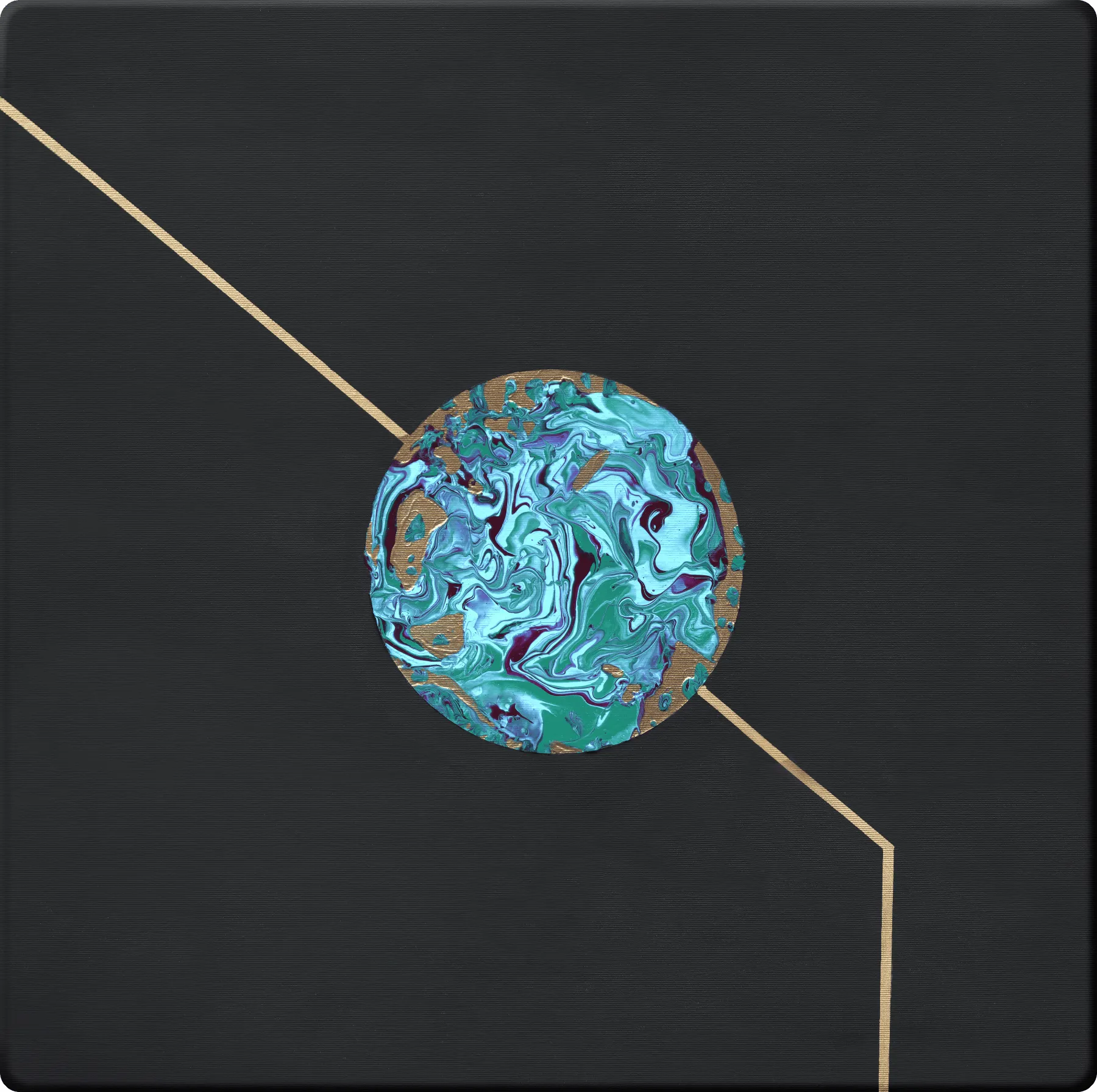 Untitled — abstract painting in acrylic and oil on cotton, 60 by 60 centimetres