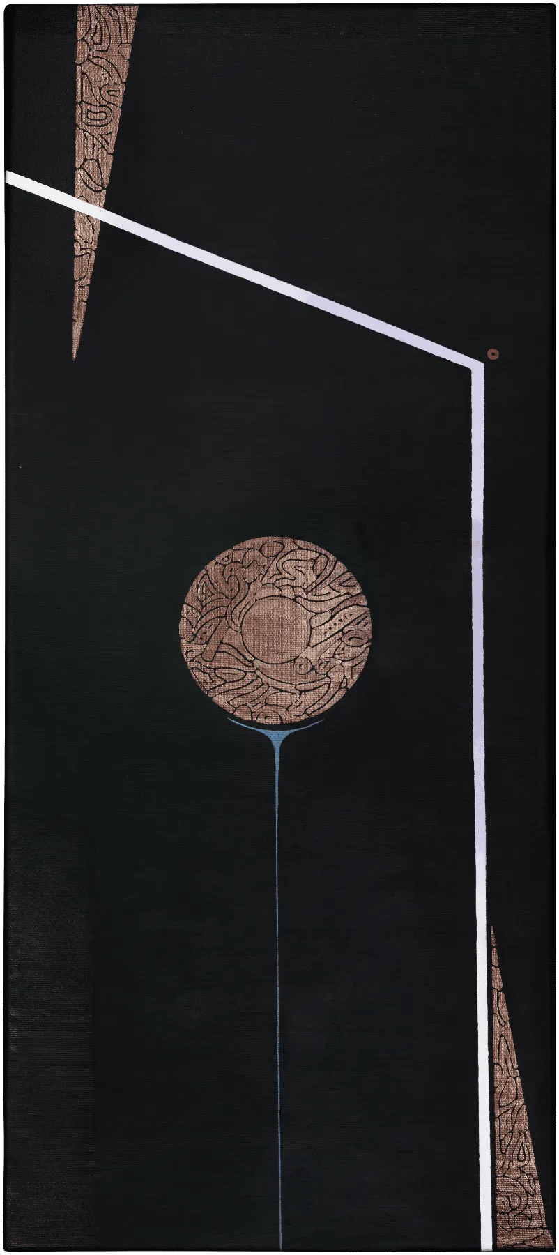 Untitled — vertical abstract painting in acrylic and oil on cotton, 30 by 60 centimetres
